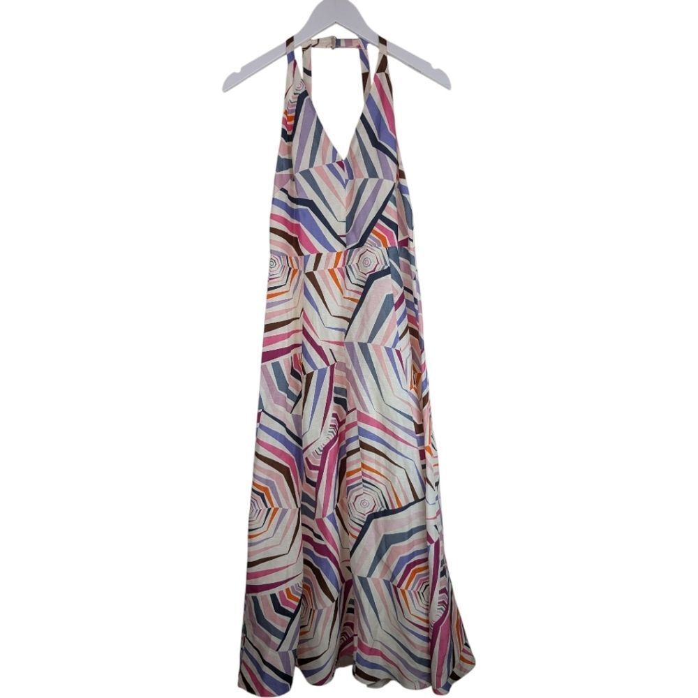 NWT Kate Spade Dress Geobrella Silk Linen Halter Multicolor A Line 6 - Picture 6 of 13
